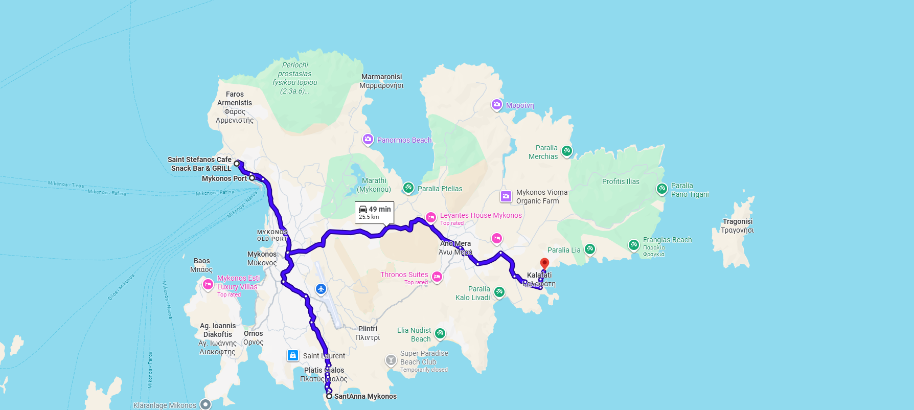 Athens Mykonos Santorini map